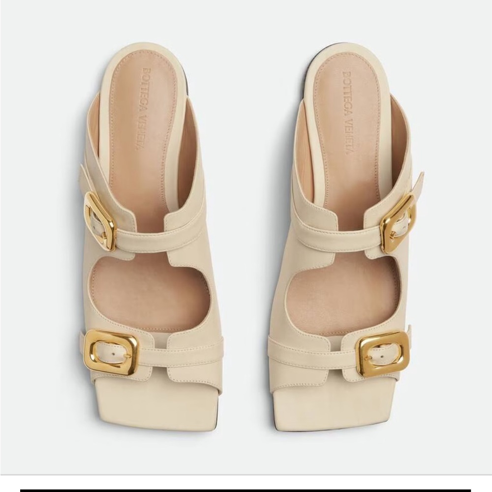 Bottega Veneta Cream Mules with Gold Buckles - Picture 3 of 9
